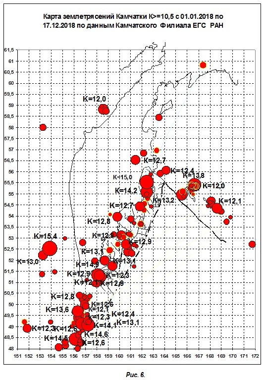 Карта землетрясений камчатка